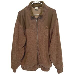 Macks Prairie Wings Men 2XL Full Zip Shooting Sweater Wool Blend Jacket Brown